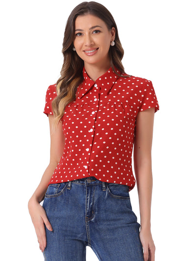 Short Sleeve Tops Vintage Polka Dots Button Up Shirt