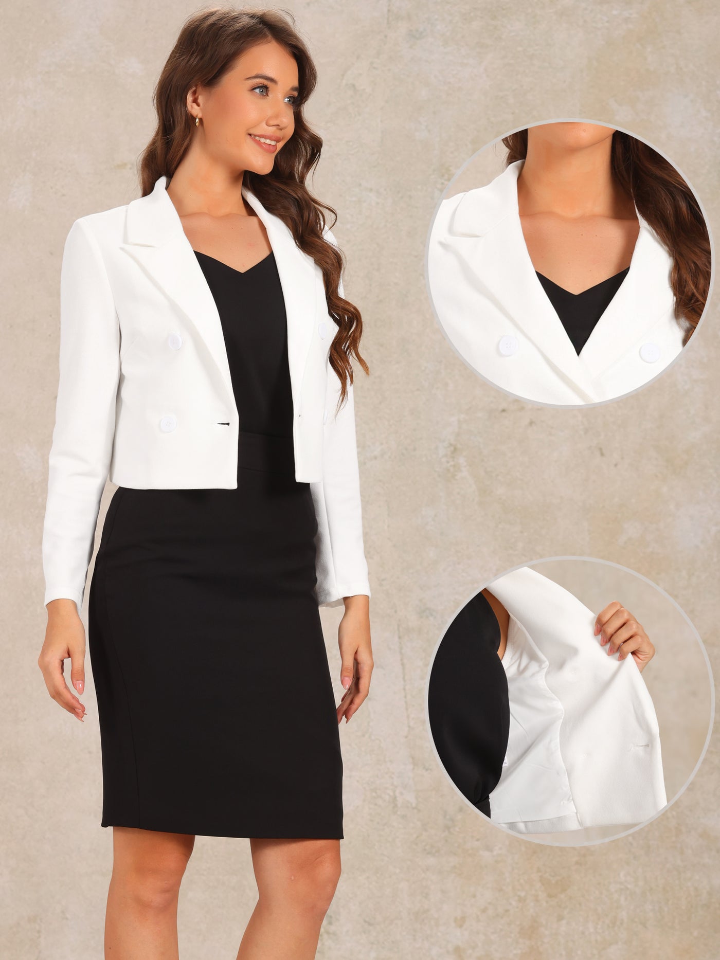 Allegra K Notched Lapel Collar Casual Office Blazers Cropped Jacket