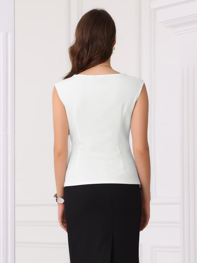 Tie Front Boat Neck Sleeveless Work Blouse