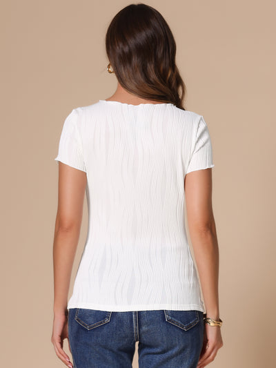 Short Sleeve Round Neck Textured Solid Color Blouse