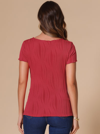 Short Sleeve Round Neck Textured Solid Color Blouse