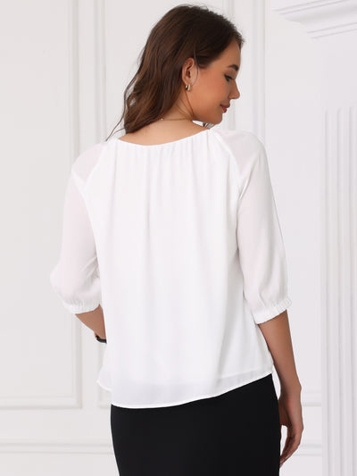 3/4 Sleeve Round Neck Ruched Work Blouse