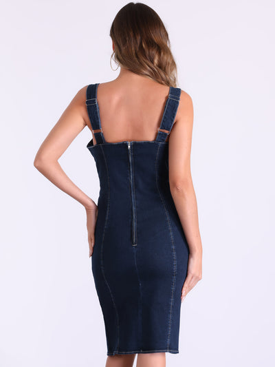 Zipper Neck Slit Sleeveless Bodycon Denim Jeans Dress