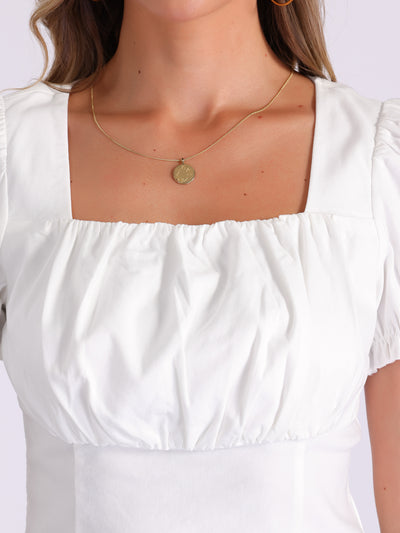 Square Neck Ruched Puff Sleeve Cropped Blouse