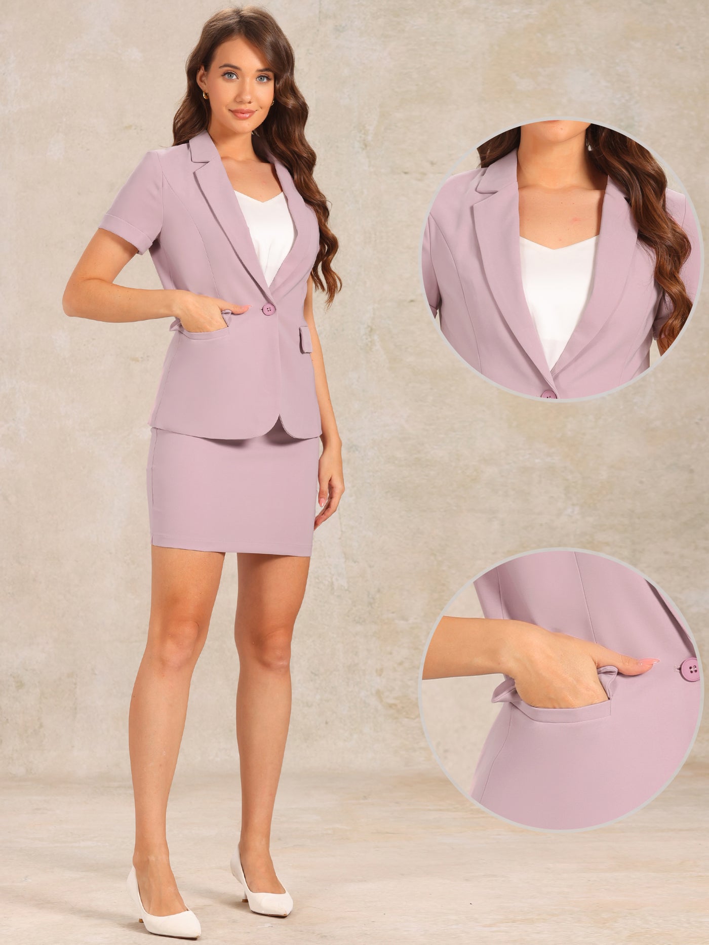 Allegra K Suit Sets 2 Piece Outfits Blazer Work Pencil Skirt Suit