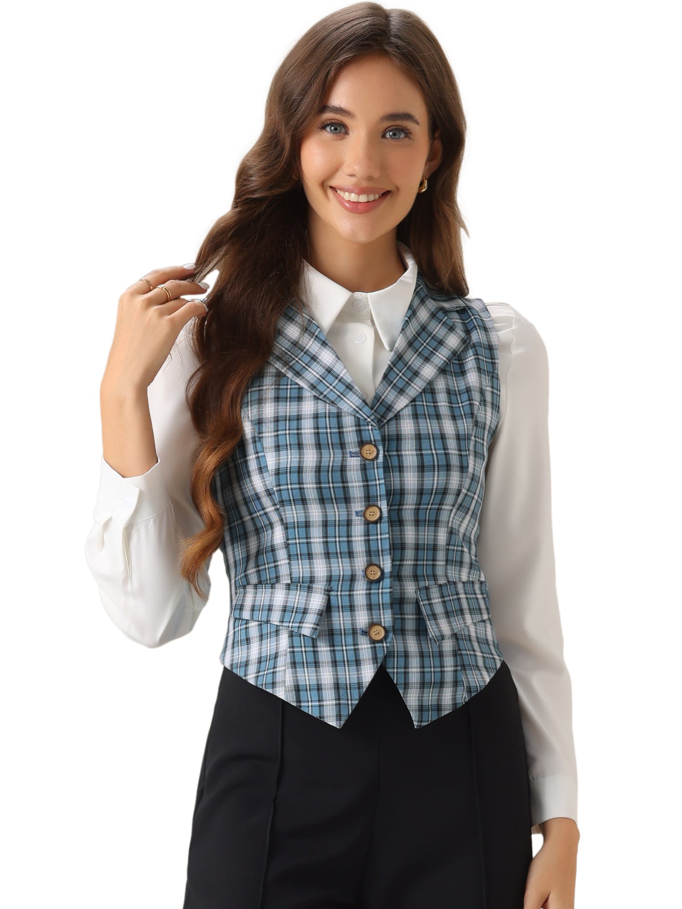 Allegra K Plaid Waistcoat Notched Lapel Collar Single Breasted Vintage Vest