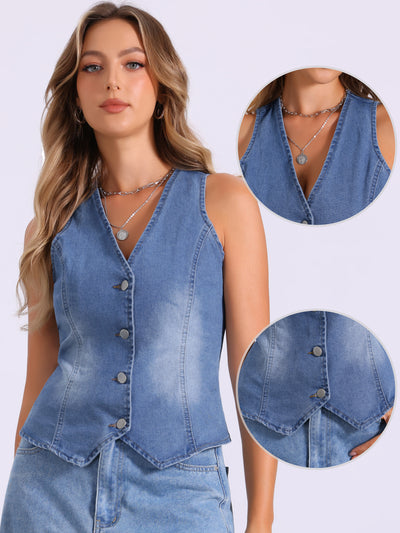 Denim Sleeveless Button Down Jean Waistcoat Vest