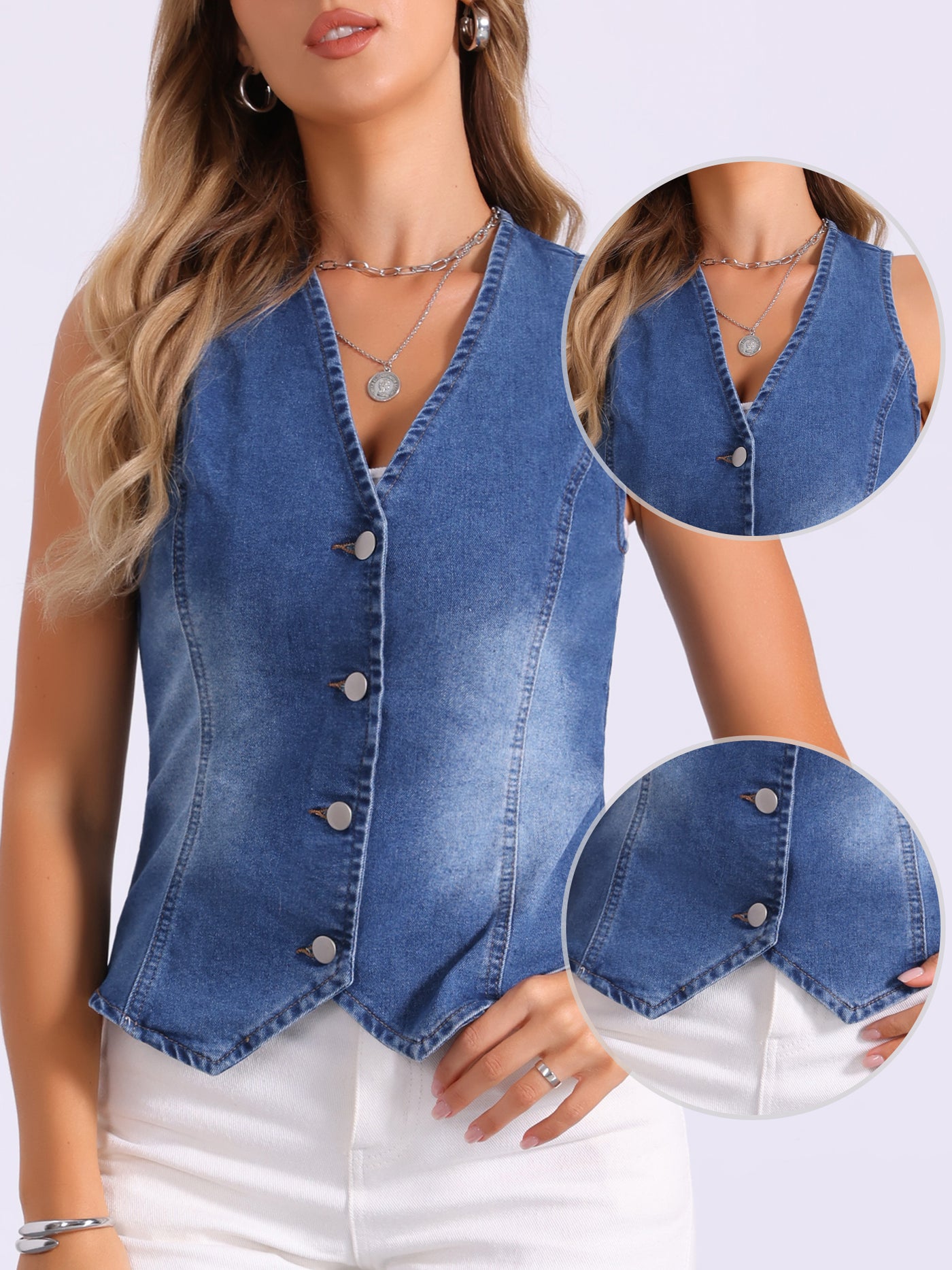 Allegra K Denim Sleeveless Button Down Jean Waistcoat Vest