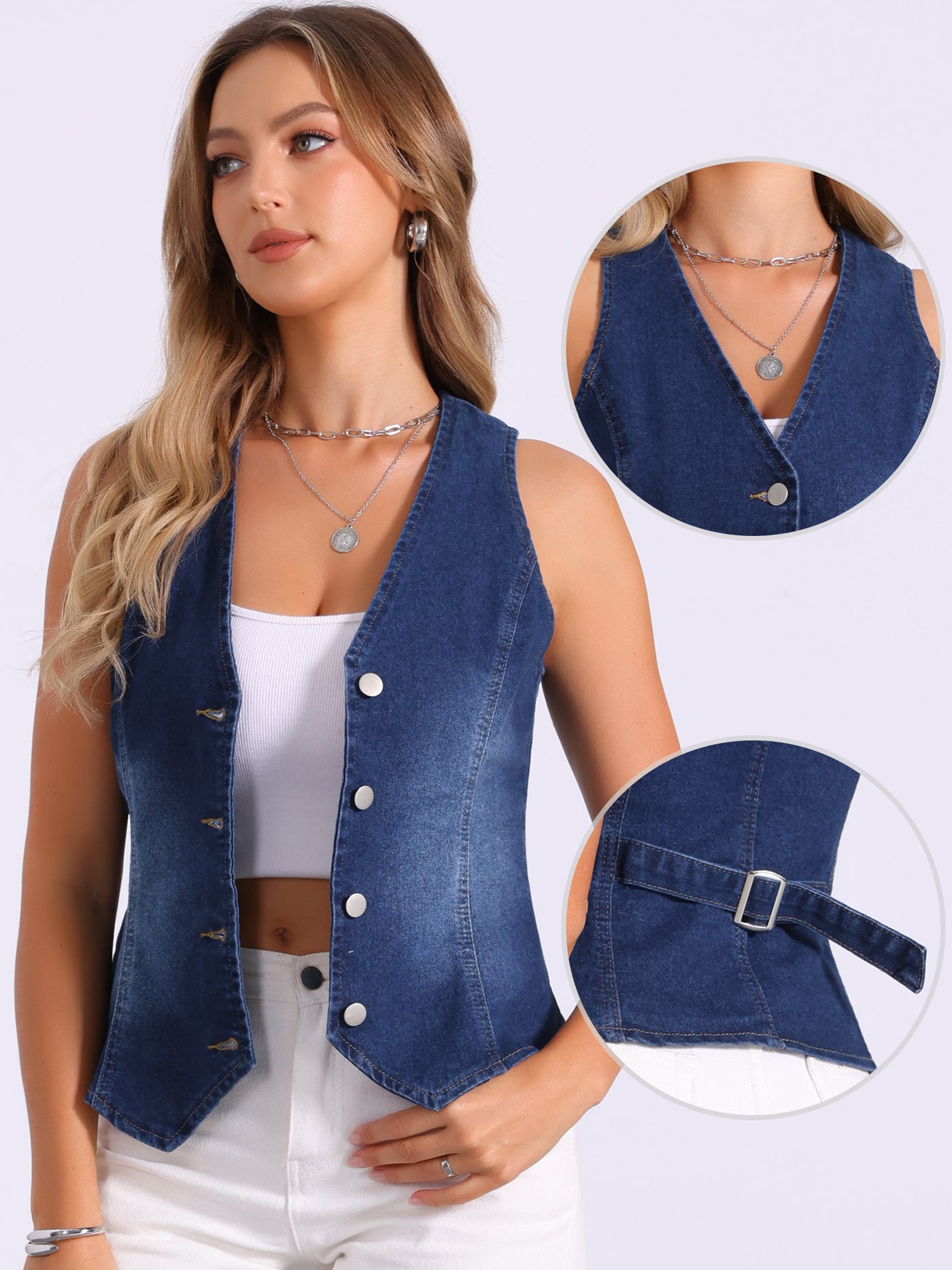 Allegra K Denim Sleeveless Button Down Jean Waistcoat Vest