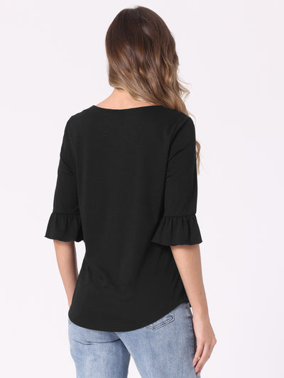 3/4 Bell Sleeve Casual Square Neck Blouse