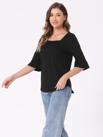 3/4 Bell Sleeve Casual Square Neck Blouse