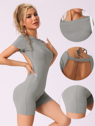 Backless Round Neck Short Sleeves Leotard Romper