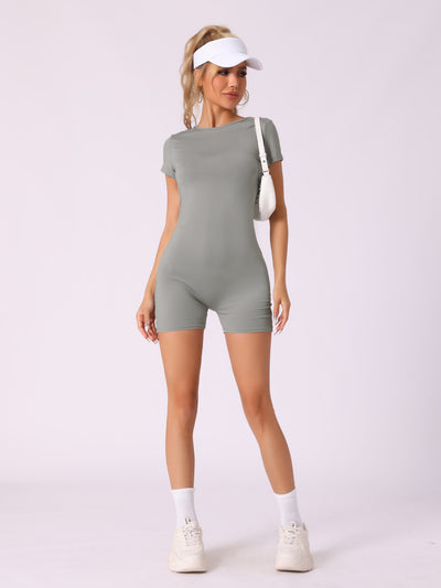 Backless Round Neck Short Sleeves Leotard Romper