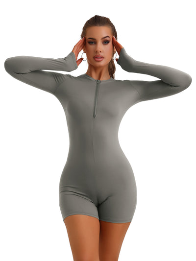 Front Zipper One Piece Long Sleeve Stretchy Workout Romper