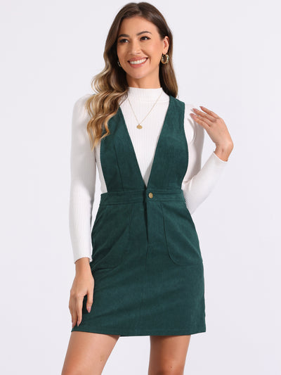 Corduroy Overall V Neck Strap Mini Pinafore Dress