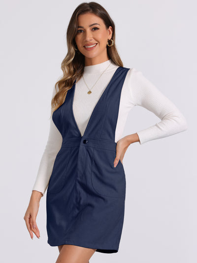 Corduroy Overall V Neck Strap Mini Pinafore Dress