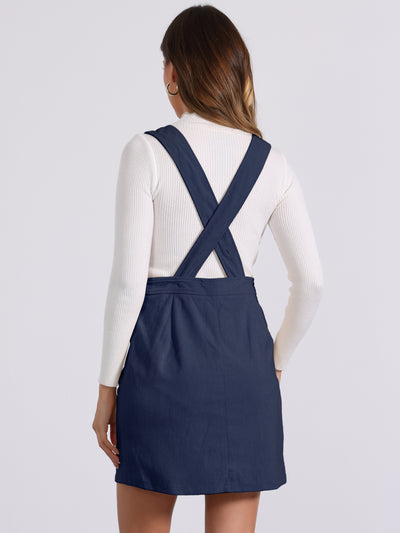 Corduroy Overall V Neck Strap Mini Pinafore Dress