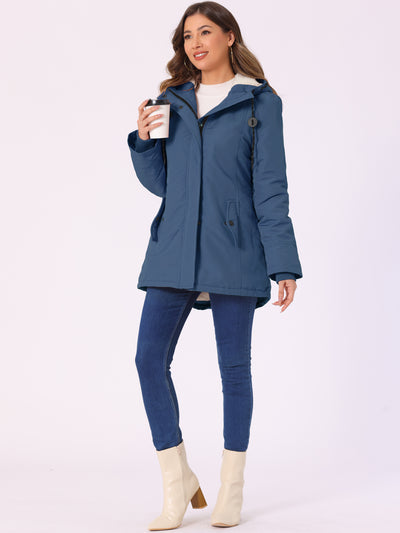 Tie Waist Pockets Polar Fleece Hooded Parka Jackets