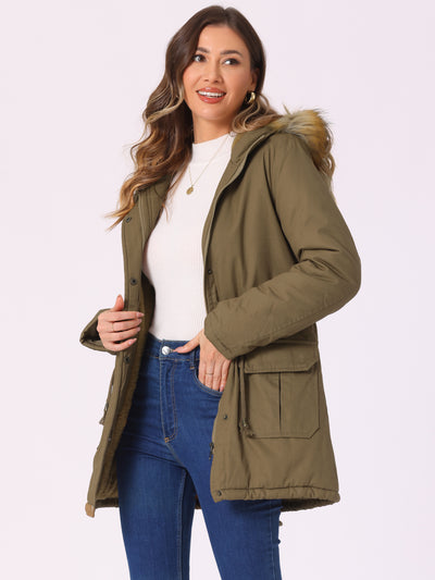 Long Sleeves Windproof Faux Fur Hooded Parka Jacket