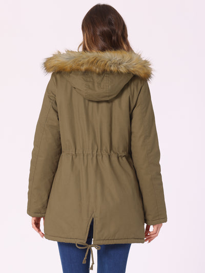 Long Sleeves Windproof Faux Fur Hooded Parka Jacket