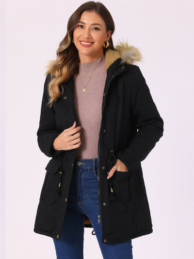 Long Sleeves Windproof Faux Fur Hooded Parka Jacket