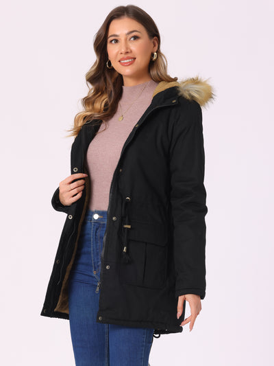 Long Sleeves Windproof Faux Fur Hooded Parka Jacket