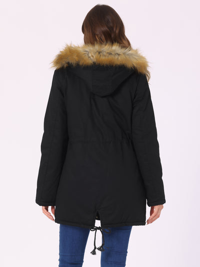 Long Sleeves Windproof Faux Fur Hooded Parka Jacket