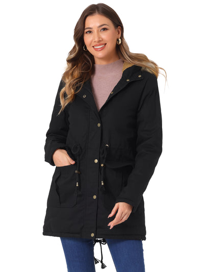 Long Sleeves Windproof Faux Fur Hooded Parka Jacket