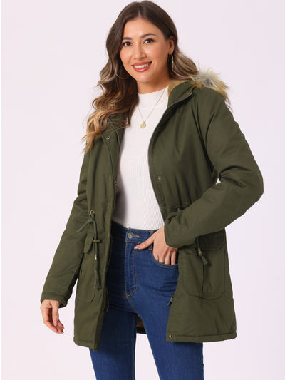 Long Sleeves Windproof Faux Fur Hooded Parka Jacket