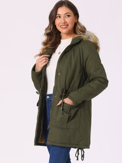 Long Sleeves Windproof Faux Fur Hooded Parka Jacket