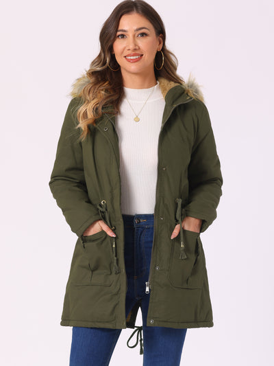 Long Sleeves Windproof Faux Fur Hooded Parka Jacket