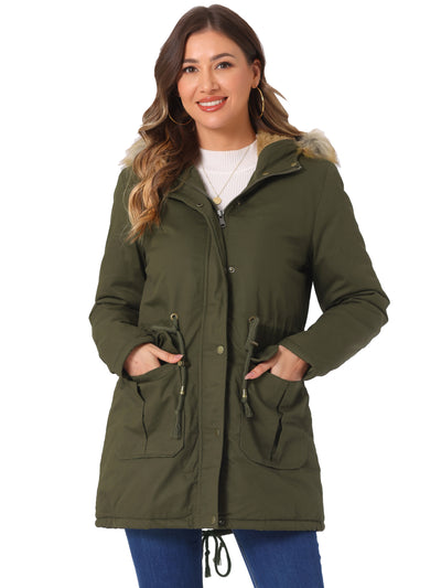 Long Sleeves Windproof Faux Fur Hooded Parka Jacket