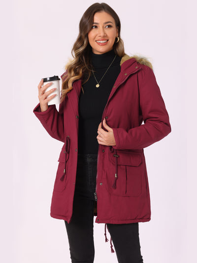 Long Sleeves Windproof Faux Fur Hooded Parka Jacket