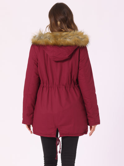 Long Sleeves Windproof Faux Fur Hooded Parka Jacket