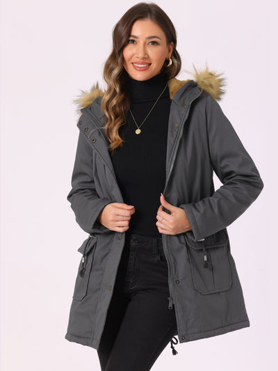 Long Sleeves Windproof Faux Fur Hooded Parka Jacket