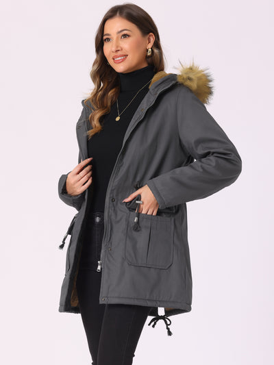 Long Sleeves Windproof Faux Fur Hooded Parka Jacket