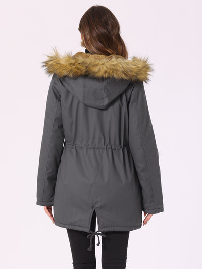 Long Sleeves Windproof Faux Fur Hooded Parka Jacket