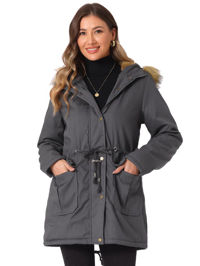 Long Sleeves Windproof Faux Fur Hooded Parka Jacket