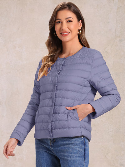 Lightweight Button Down Packable Long Sleeve Puffer Jacket