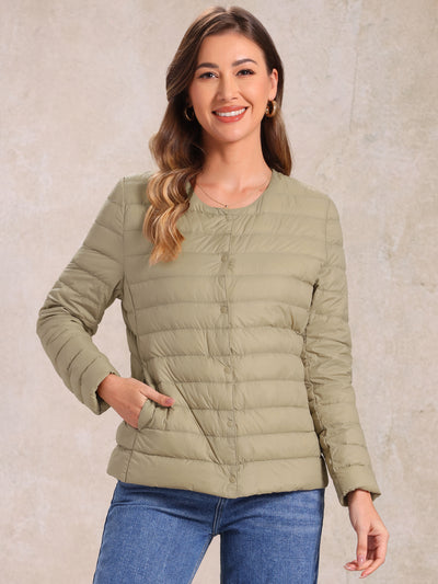 Lightweight Button Down Packable Long Sleeve Puffer Jacket