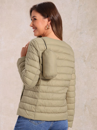 Lightweight Button Down Packable Long Sleeve Puffer Jacket