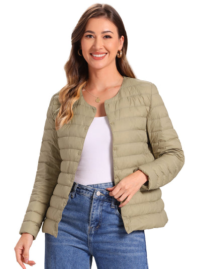 Lightweight Button Down Packable Long Sleeve Puffer Jacket