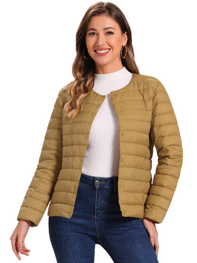 Lightweight Button Down Packable Long Sleeve Puffer Jacket