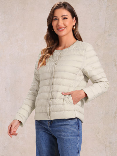 Lightweight Button Down Packable Long Sleeve Puffer Jacket