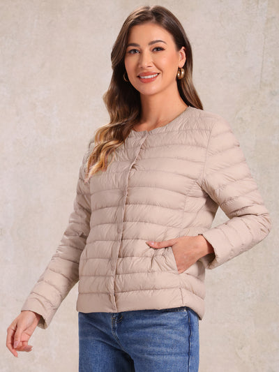 Lightweight Button Down Packable Long Sleeve Puffer Jacket