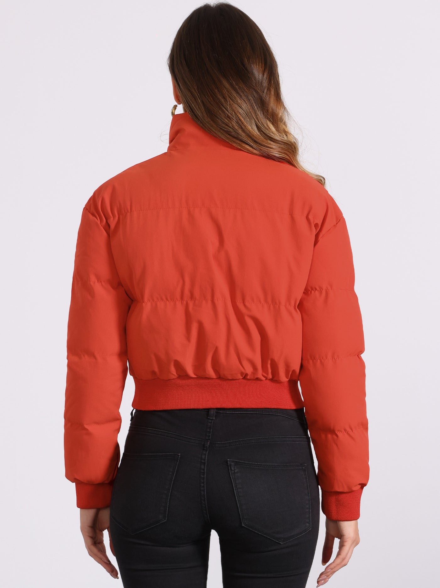 Allegra K Baggy Padded Cropped Winter Bomber Jacket