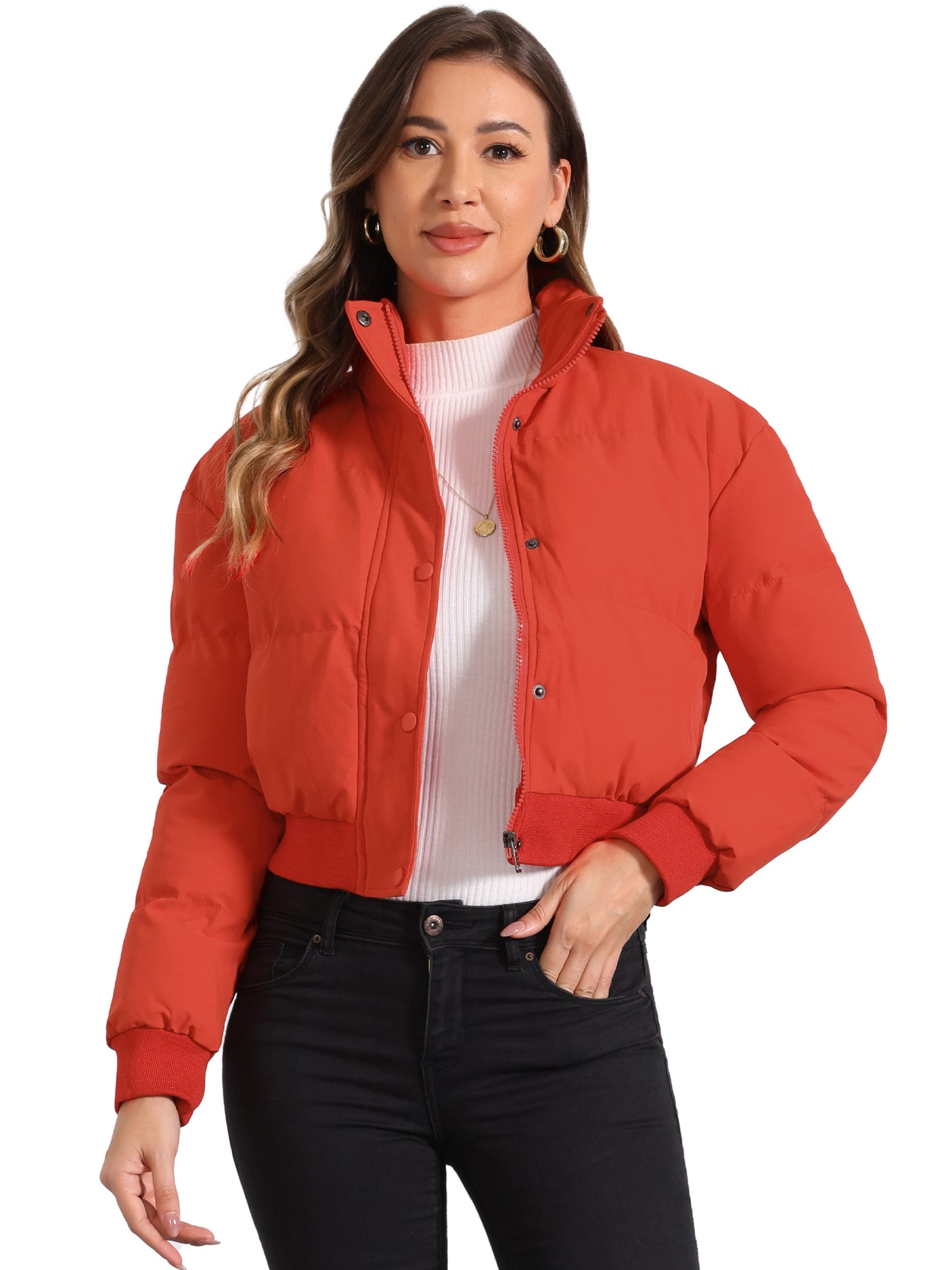 Allegra K Baggy Padded Cropped Winter Bomber Jacket