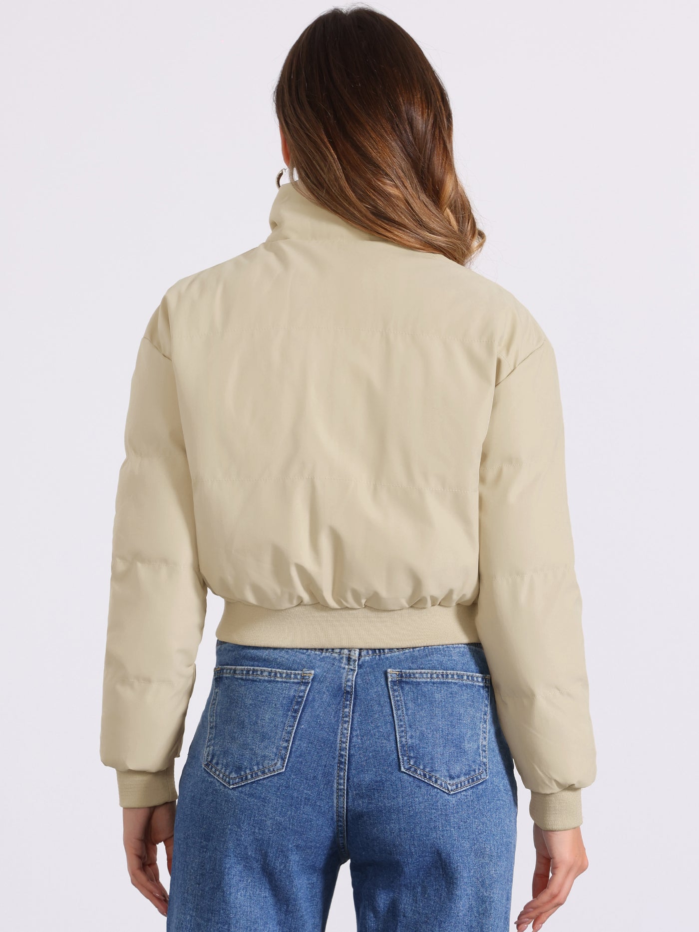 Allegra K Baggy Padded Cropped Winter Bomber Jacket