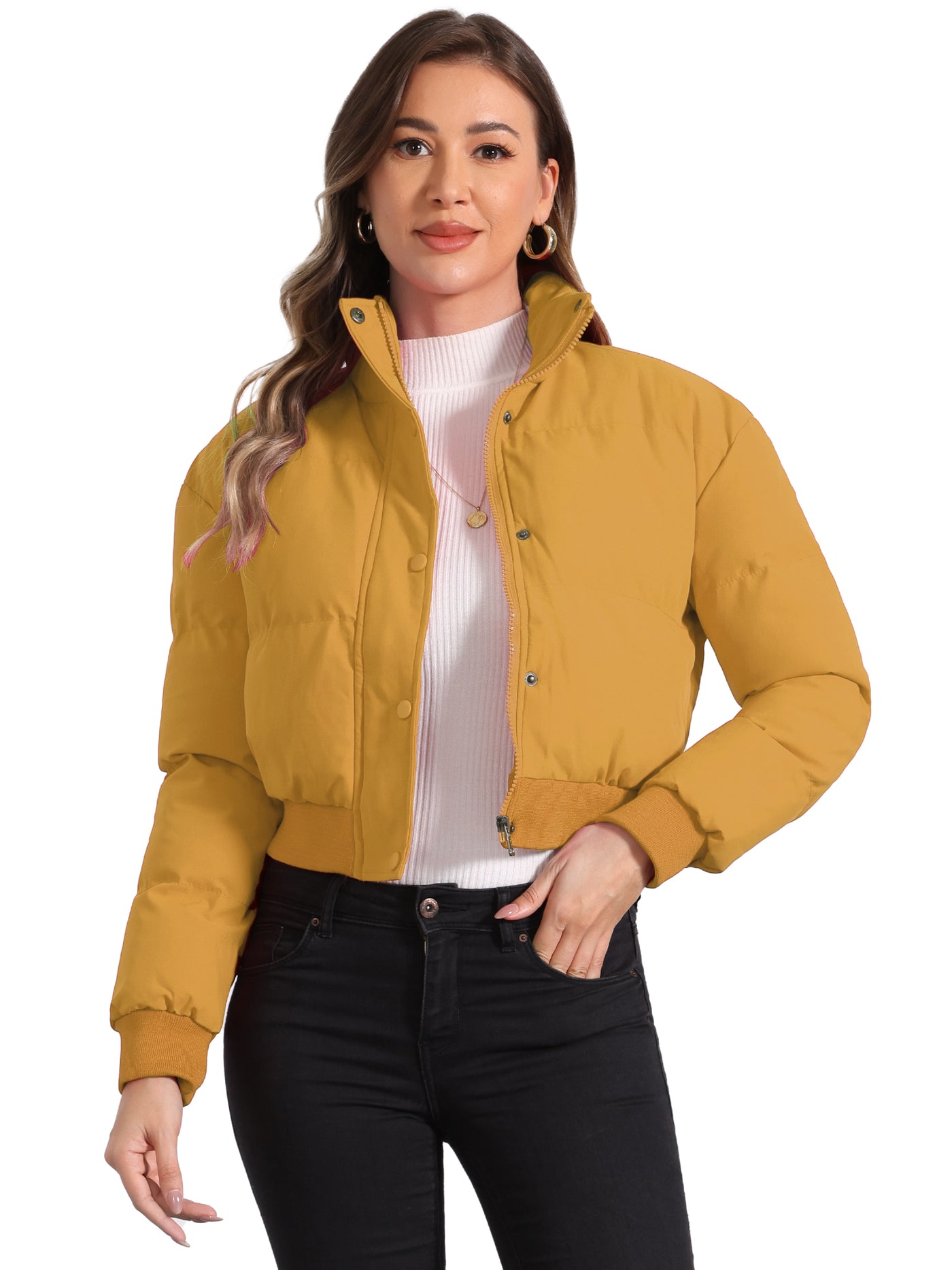 Allegra K Baggy Padded Cropped Winter Bomber Jacket