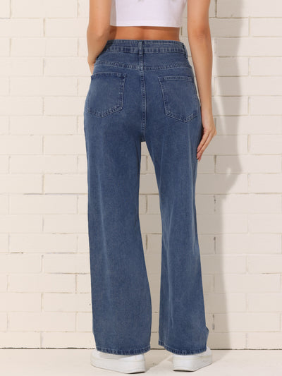 Casual High Rise Straight Leg Denim Pants Stretchy Jeans